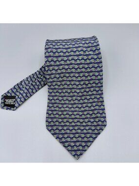 Van Heusen Made in USA Blue & Green Geometric Pattern 100% Silk 3.8" Necktie